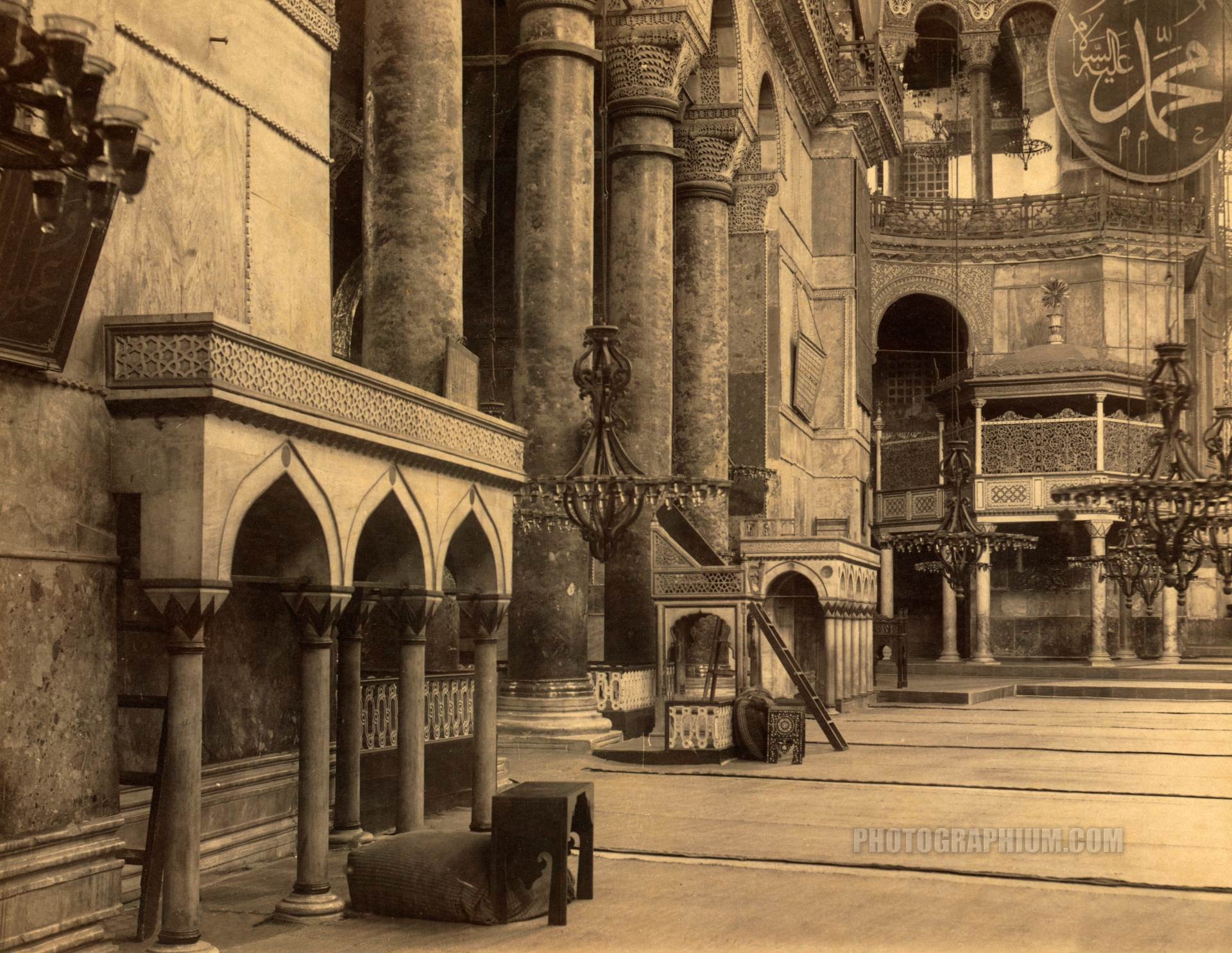 interior part of nave in ayasofya mosque formerly the church of hagia sophia. istanbul. 1888-1910