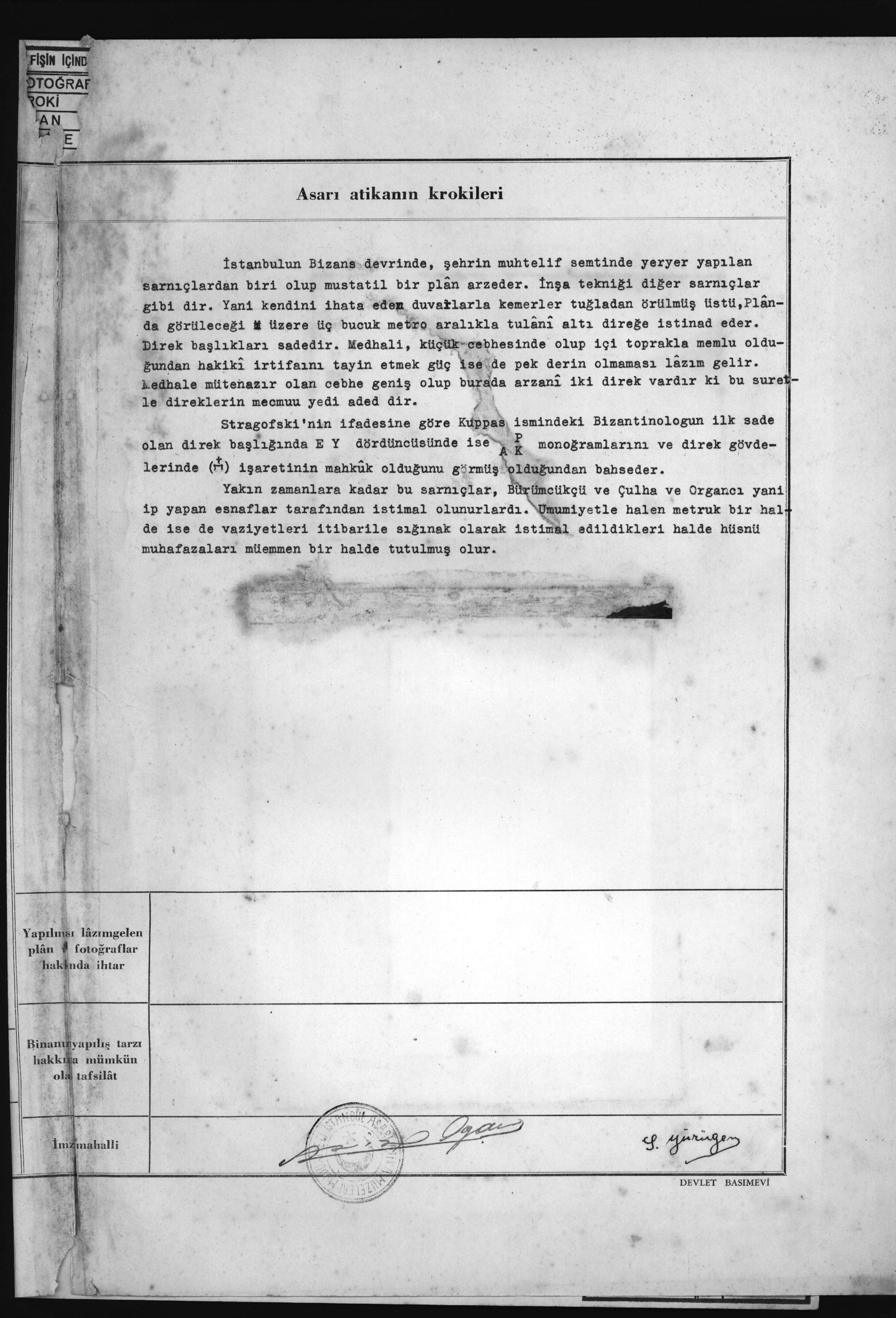 NURU OSMANİYEDEKİ SARNIÇ — Belge