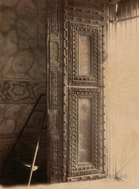richly ornamented side of narthex vestibule door of Hagia Sophia mosque formerly the church of hagia sophia. Istanbul. 1888-1910