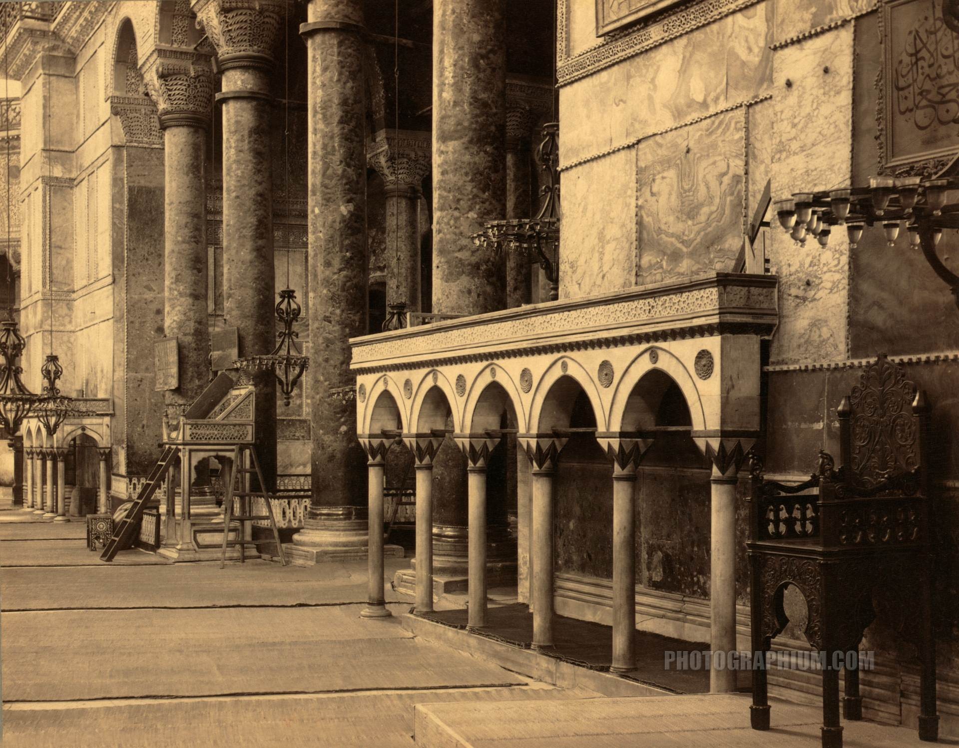 detail of nave in ayasofya mosque formerly the church of hagia sophia. istanbul. 1888-1910