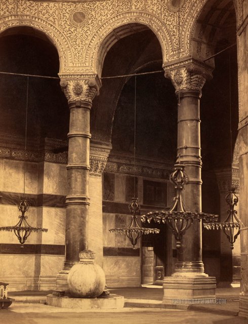 view of arcade inside ayasofya mosque formerly the church of hagia sophia. istanbul. 1888-1910