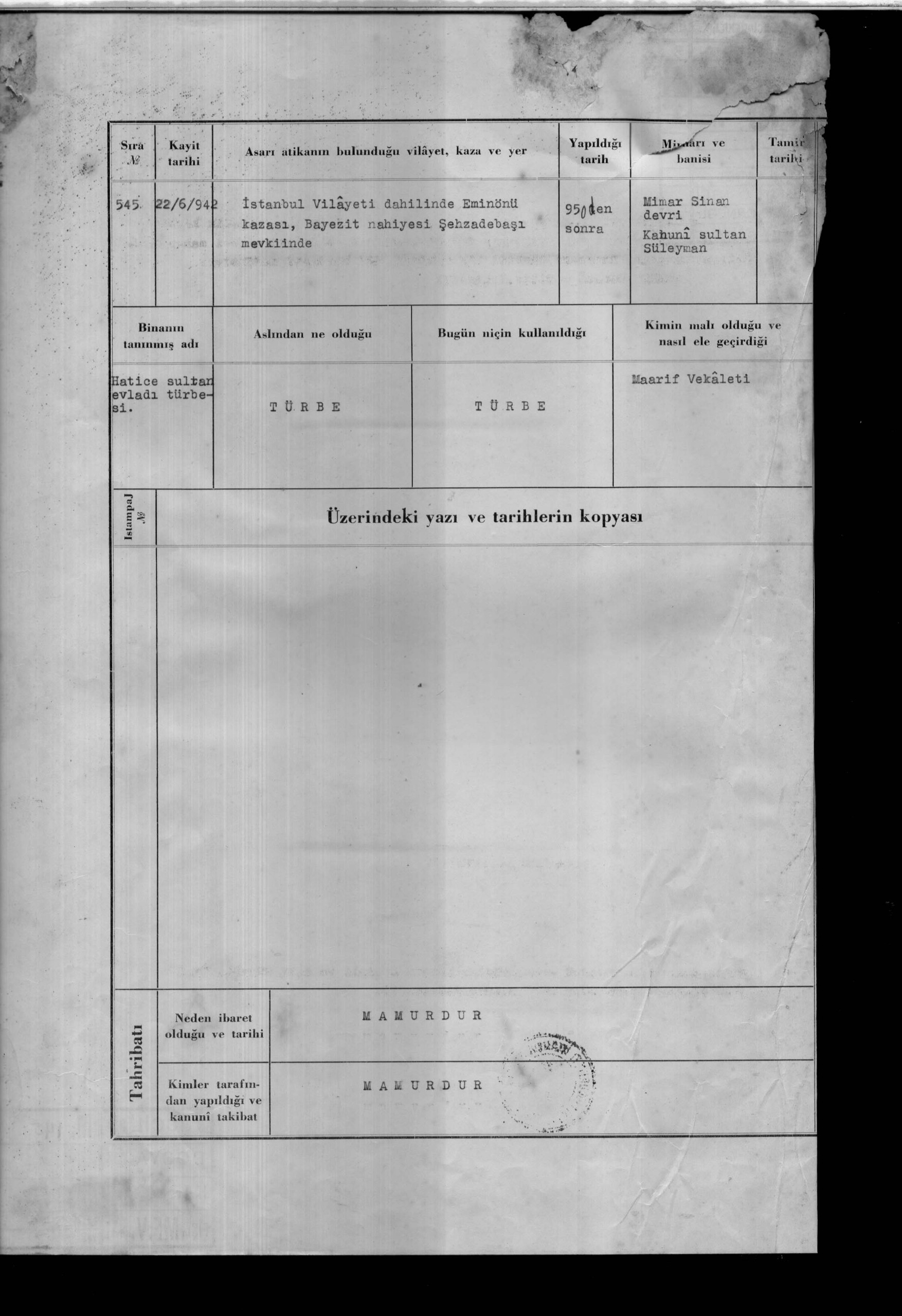 HATİCE SULTAN EVLADI TÜRBESİ — Document
