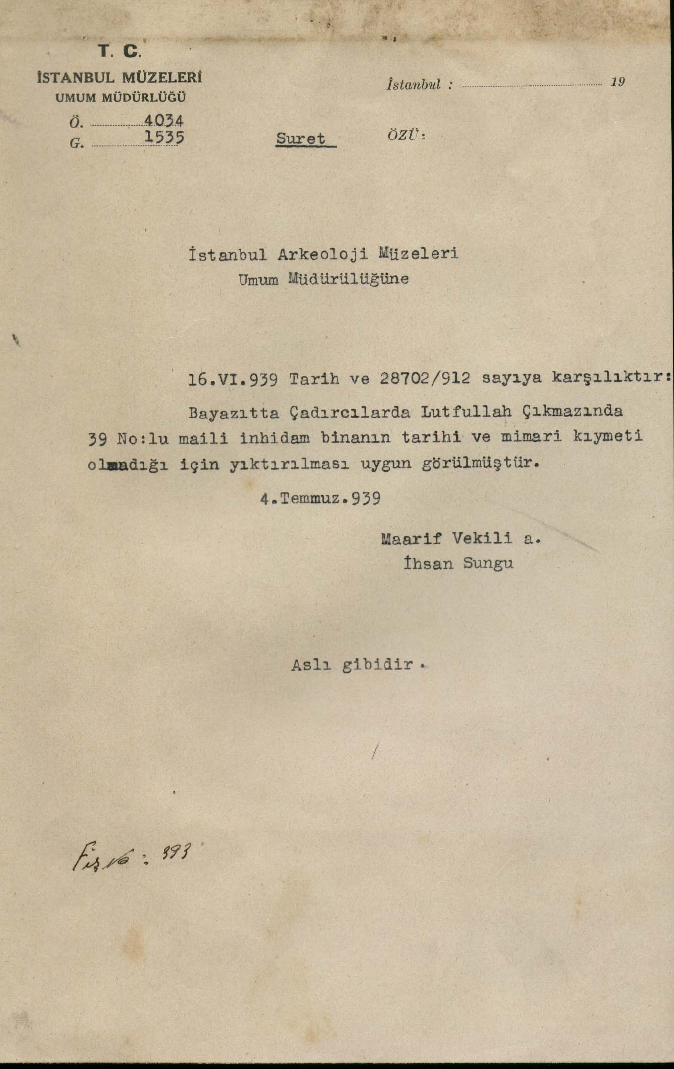 LÜTFULLAH EFENDİ HANI — Belge