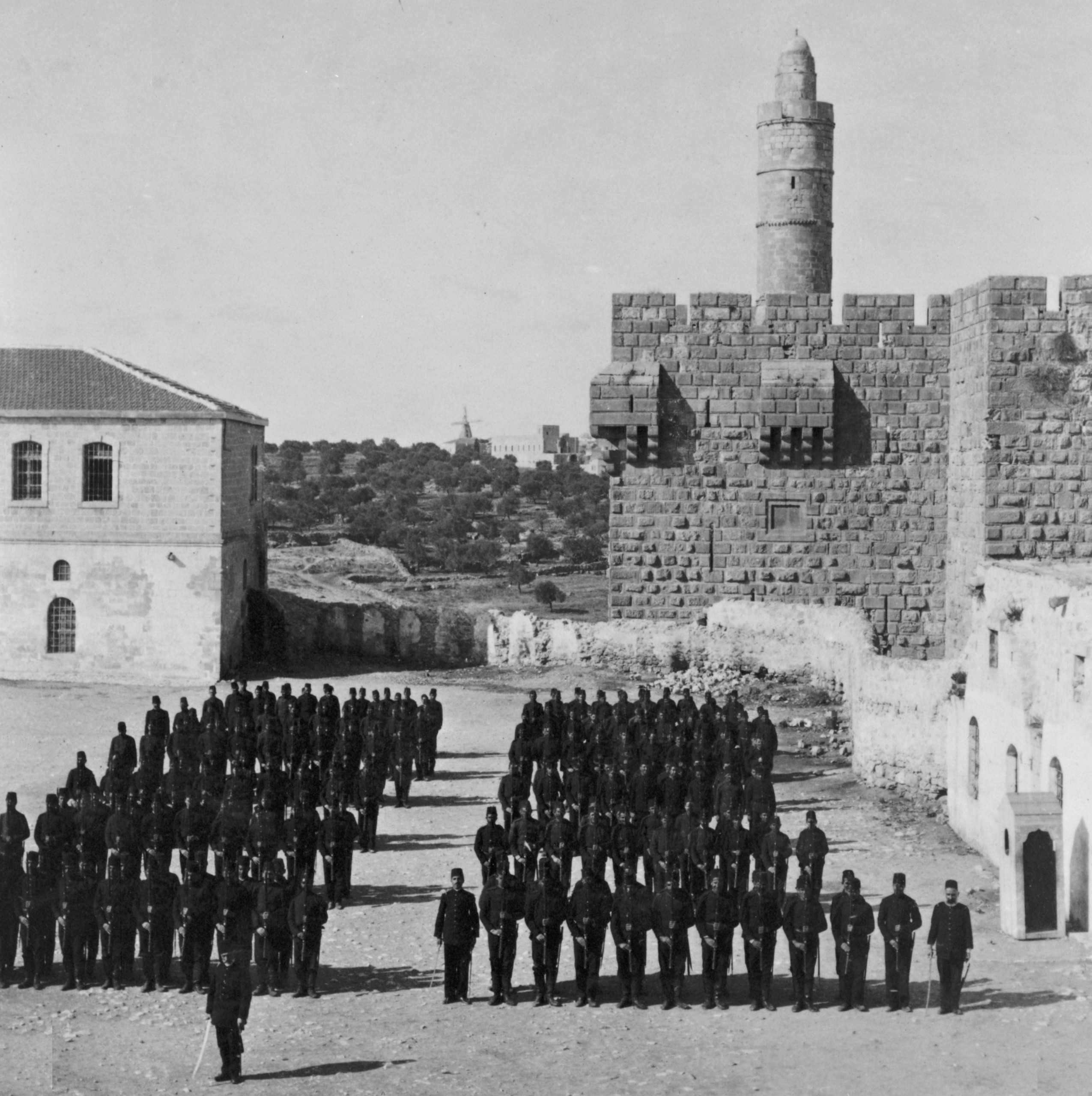 Turkish soldiers drilling in the Tower of David