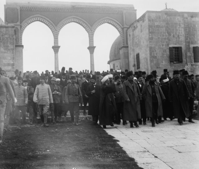 Turkish officers of high rank visiting Jerusalem mosque, parade
