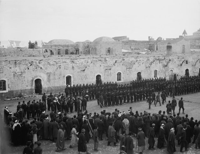 Turk. [i.e., Turkish] troops & band on parade ground