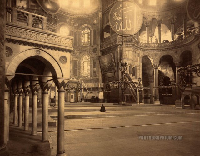 part of nave in mosque of st. sophia formerly the church of hagia sophia. Istanbul. 1888-1910