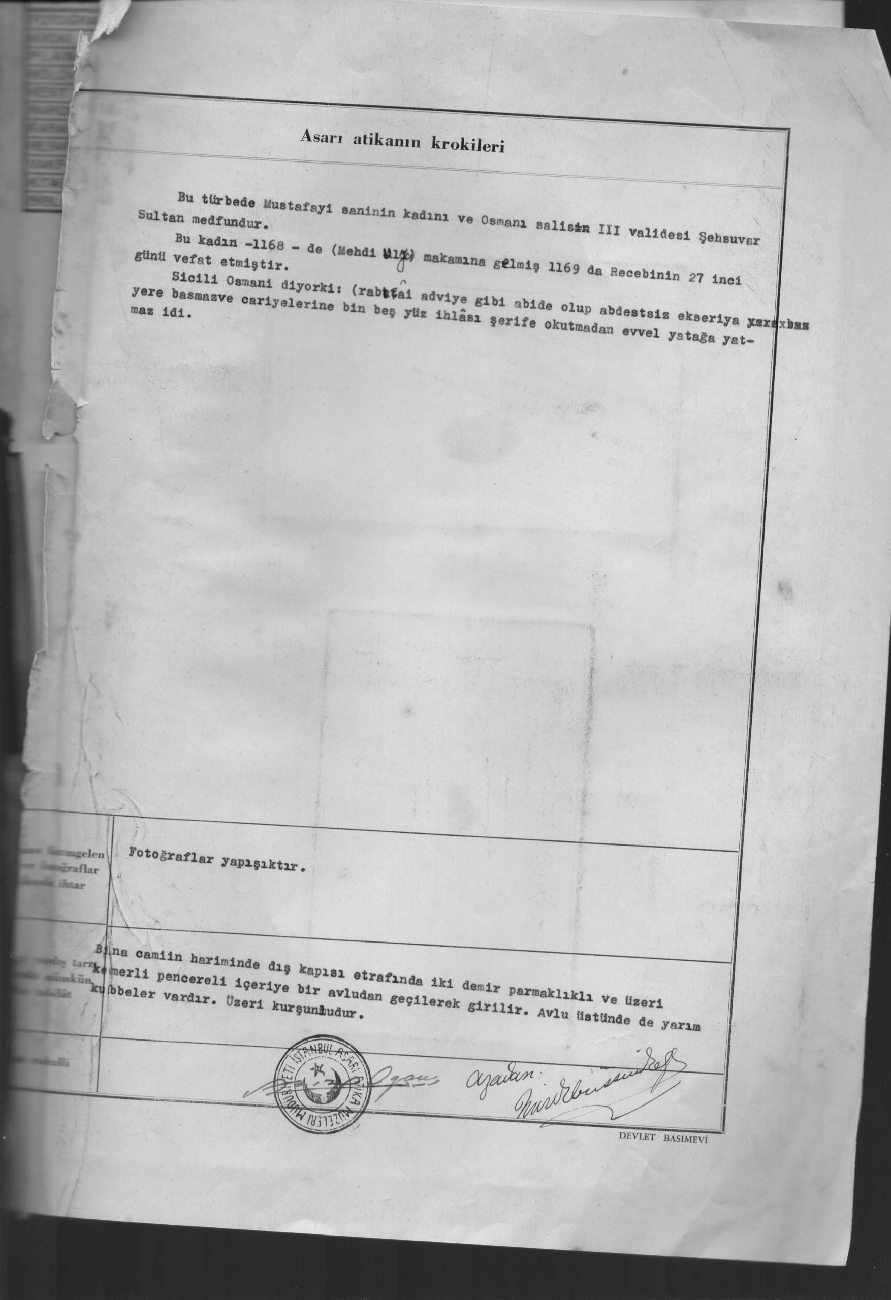 NURU OSMANİYE TÜRBESİ — Belge
