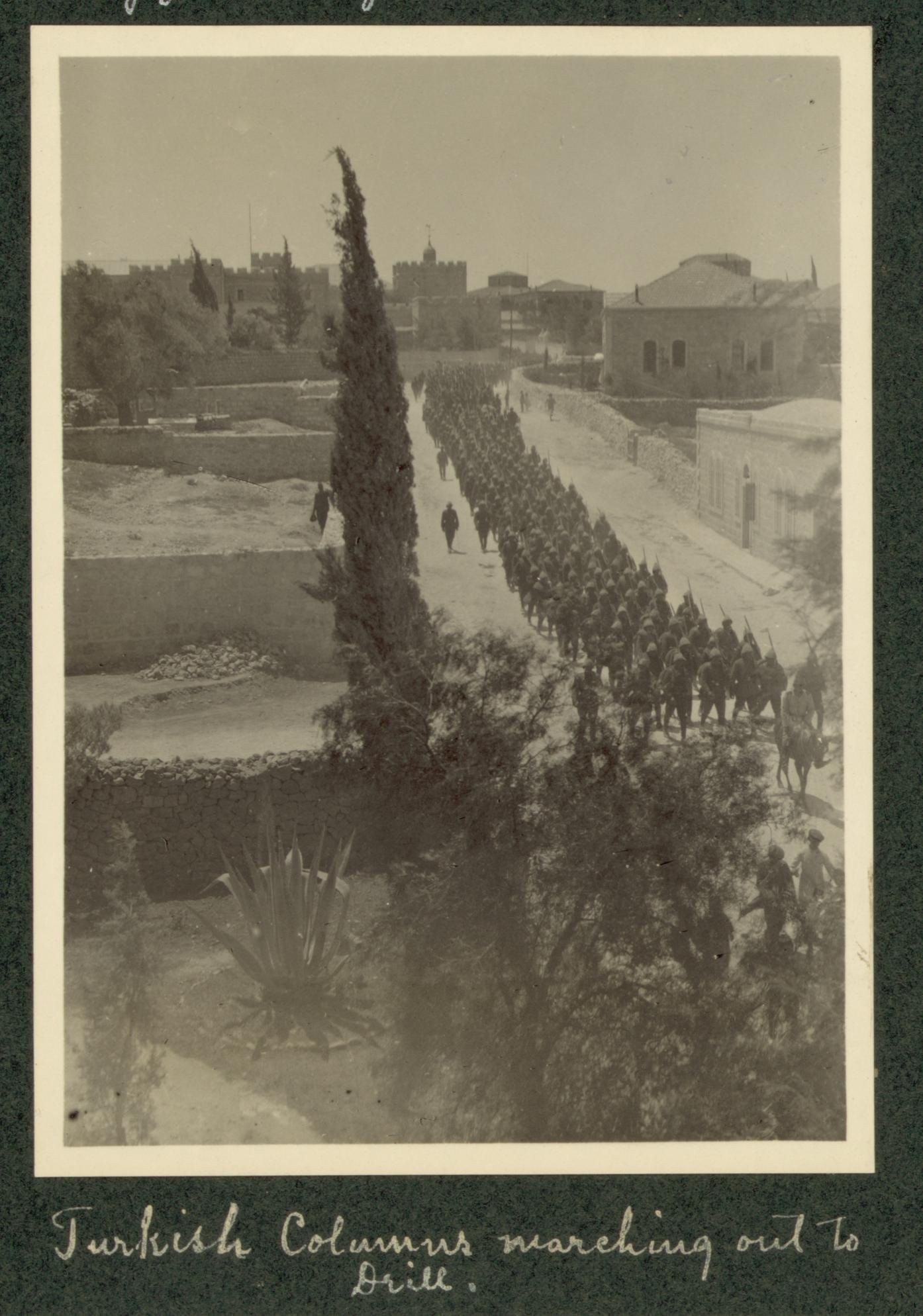 Turkish columns marching out to drill, 1914..