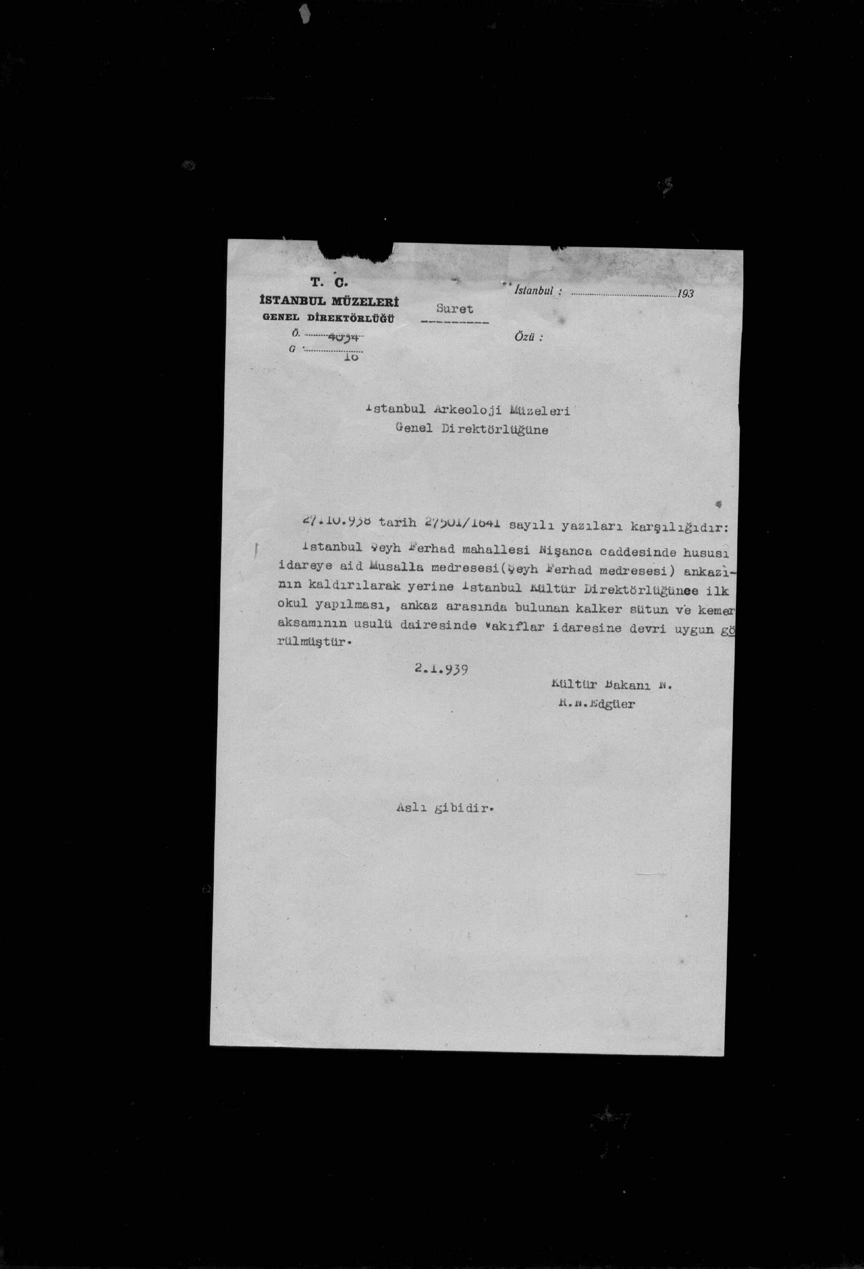 MUSALLA MEDRESE VE MESCİDİ — Belge