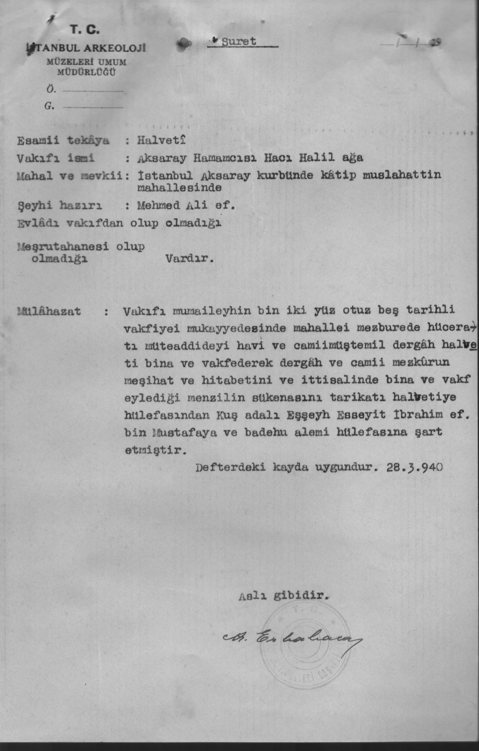 HALFETİ TEKKESİ — Belge