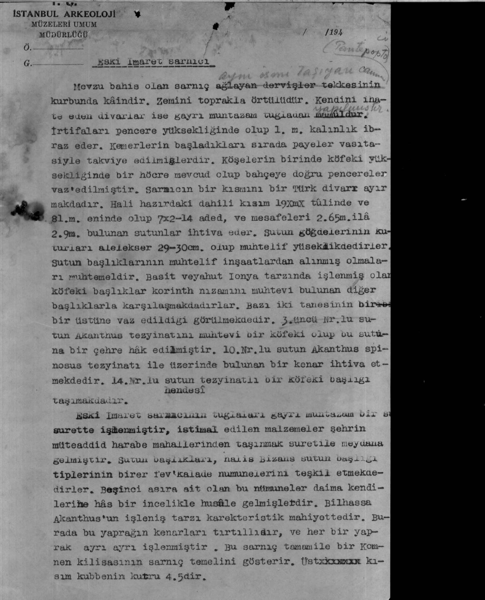 ESKİ İMARET SARNICI — Belge