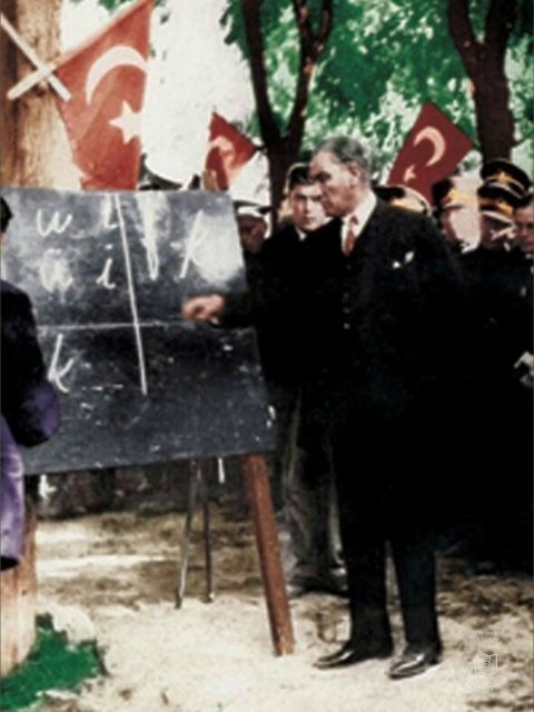 Atatürk at a blackboard