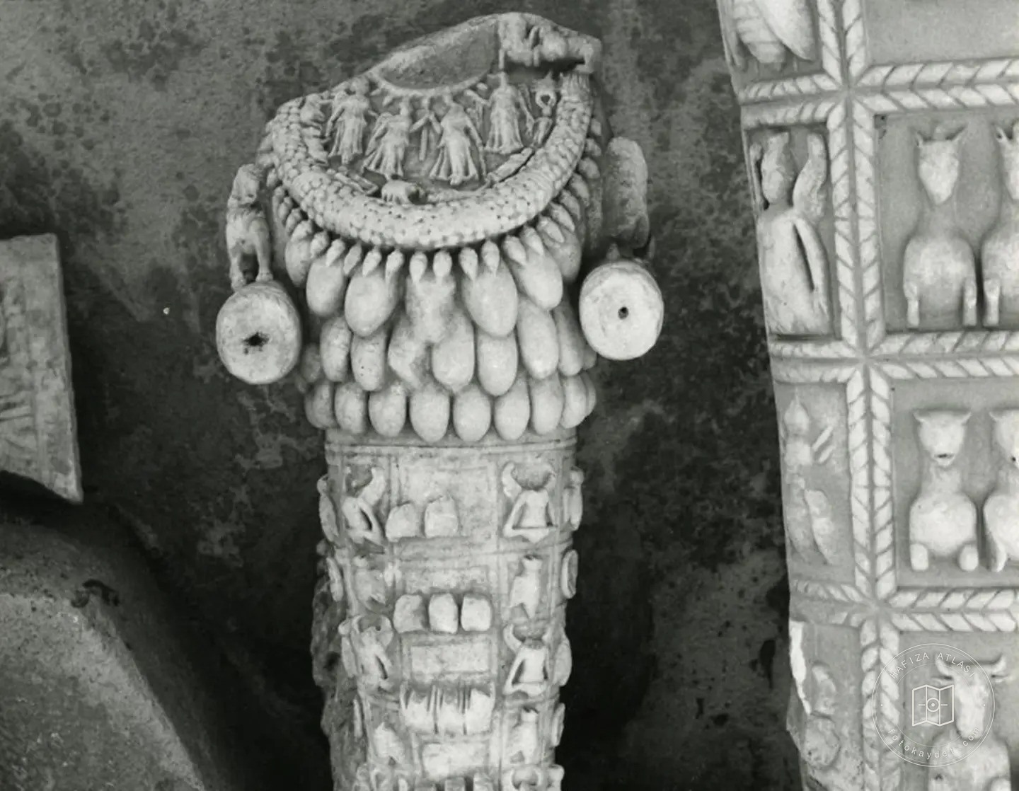 The statue of Artemis and women in the Ephesus Museum courtyard, 1962