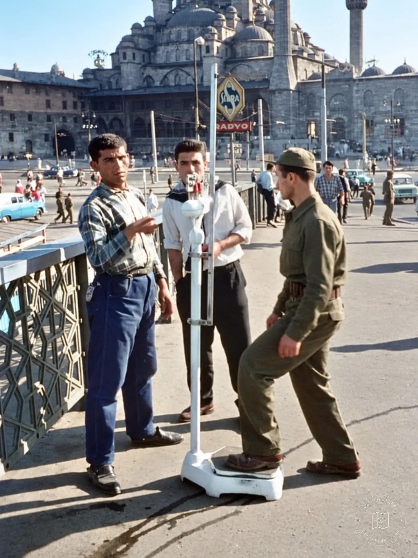 A soldier being weighed on Galata Bridge, 1972