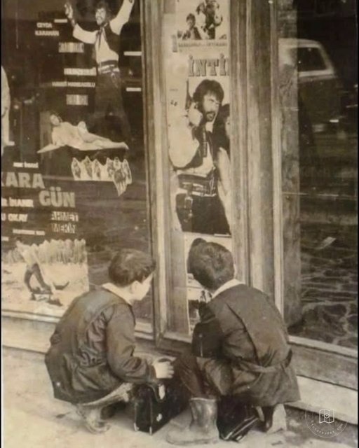 Children looking at film posters in Istanbul, 1972