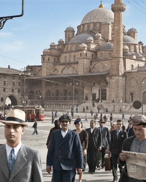 A tram and Yeni Mosque in Eminönü, 1944
