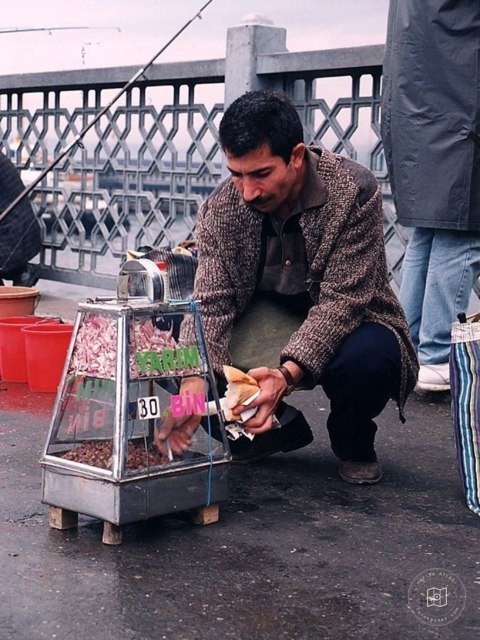 A liver sandwich stall on Galata Bridge, 1995