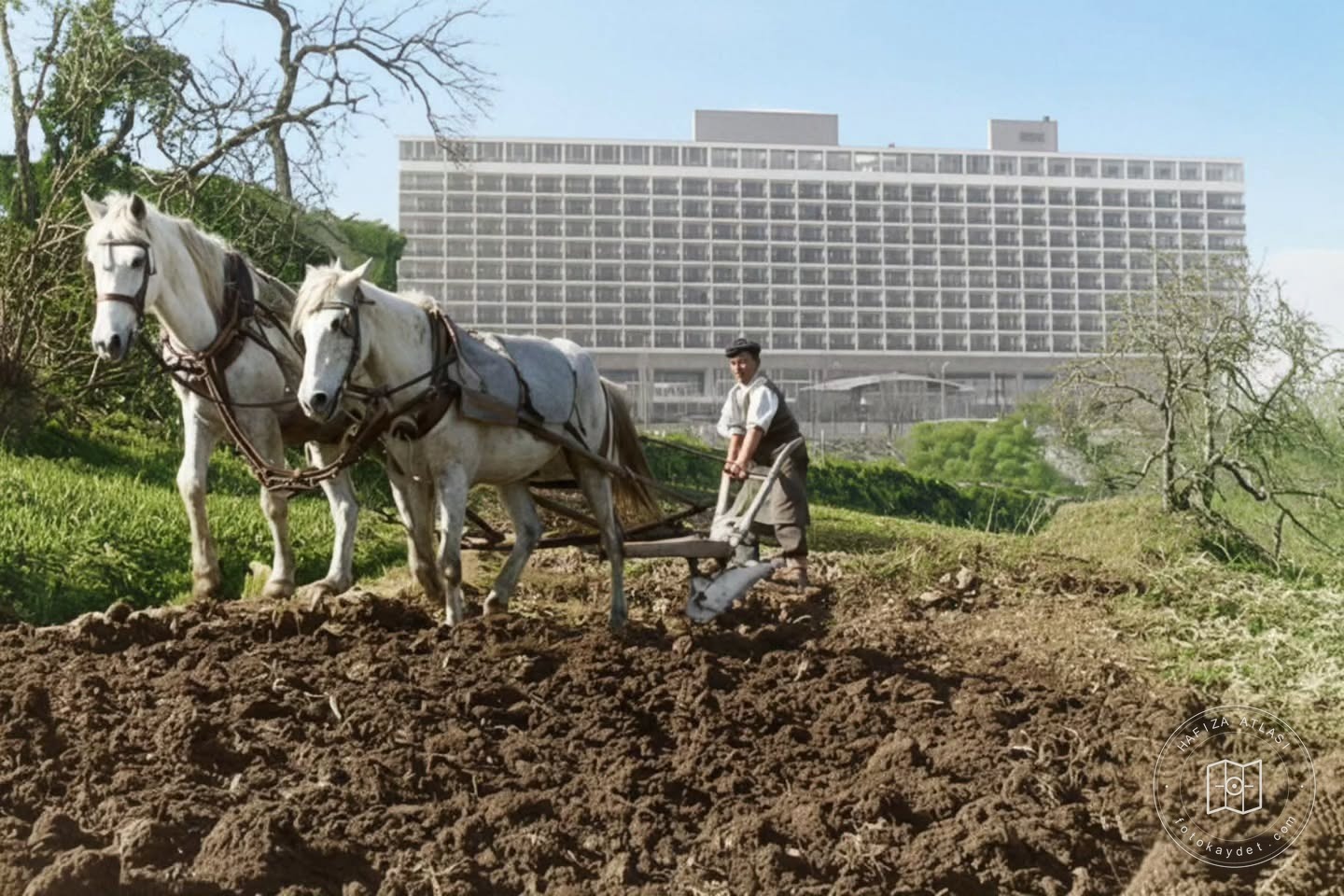 Hilton Oteli yakınında tarlasını süren adam, 1960