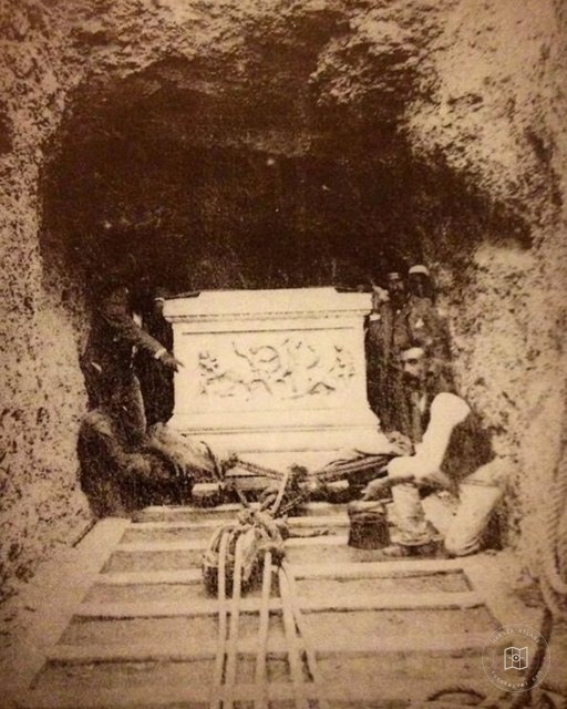 The Alexander Sarcophagus being excavated at Sidon, 1887