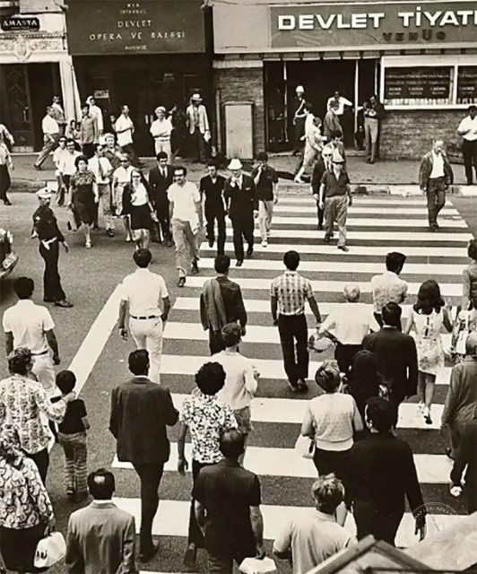 The entrance to Sıraselviler Street in Taksim, 1970s