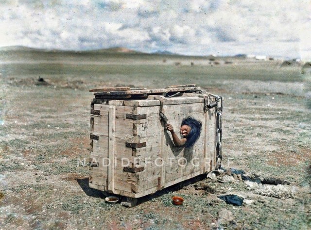 A woman being punished in Ulaanbaatar, 1913