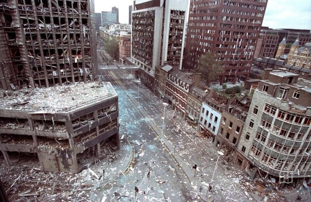 Wormwood Street after a bombing, 1993