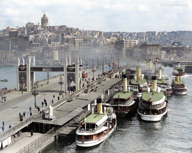 A ceremonial arch on Galata Bridge, 1928