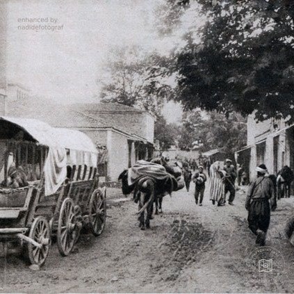 A convoy of ox carts in Trabzon