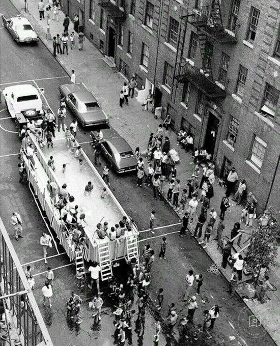 A mobile swimming pool in New York, 1960s