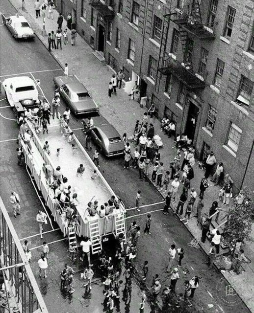 A mobile swimming pool in New York, 1960s