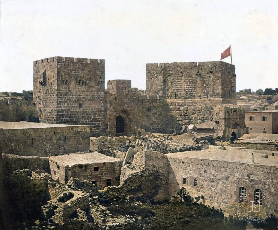 An Ottoman flag at the Tower of David in Jerusalem, 1857