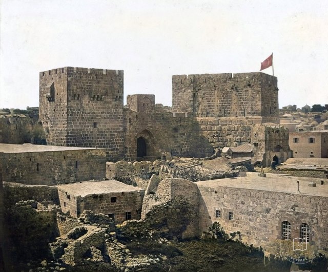 An Ottoman flag at the Tower of David in Jerusalem, 1857