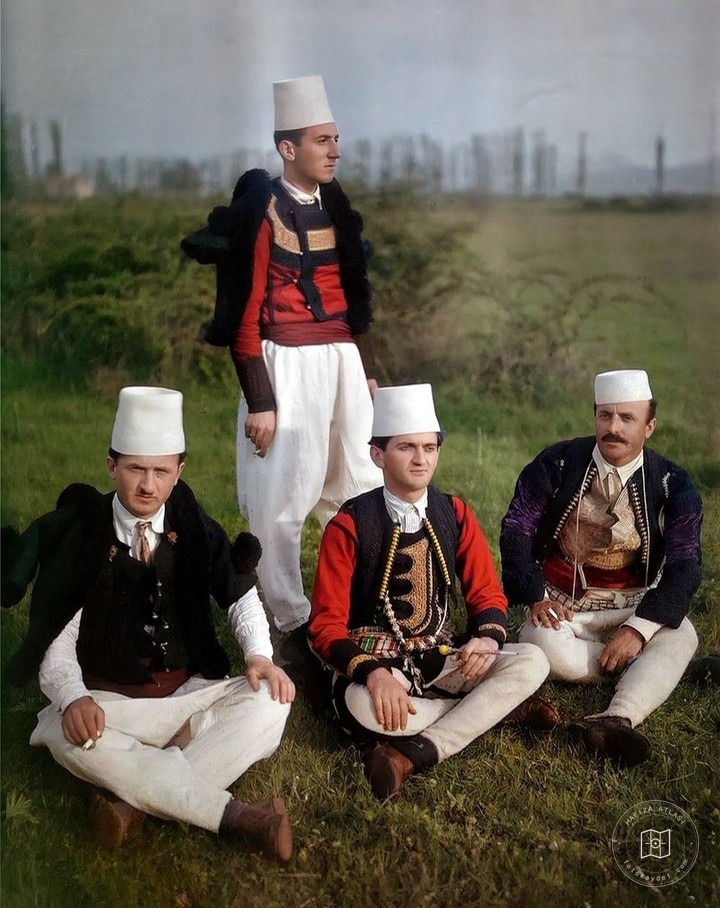 Albanians in traditional clothing in Tirana, 1930