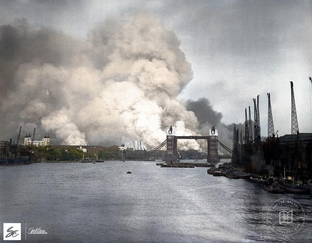 The first day of the Blitz in London, 1940