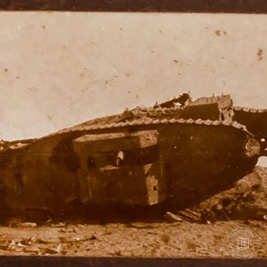 Damaged British tanks on the Gaza front