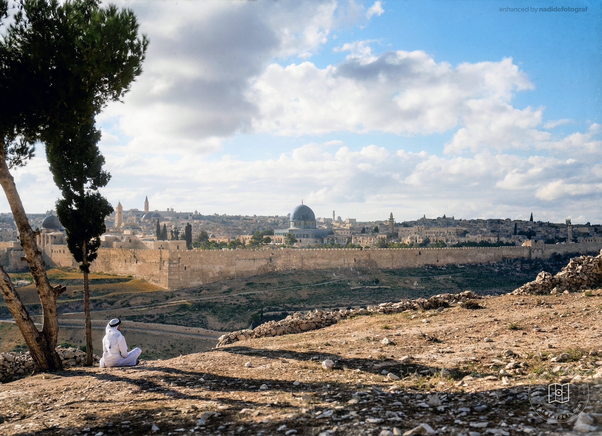 Al-Aqsa Mosque viewed from the Mount of Olives, around 1930