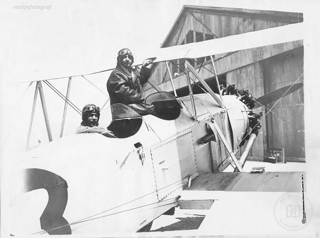 Vecihi Hürkuş in a training aircraft