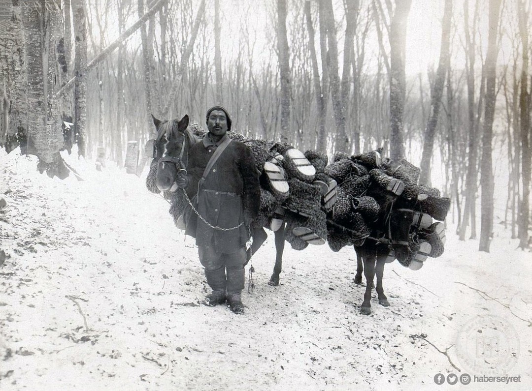 Ukrayna'da yüklü atlarla Osmanlı askeri, 1916
