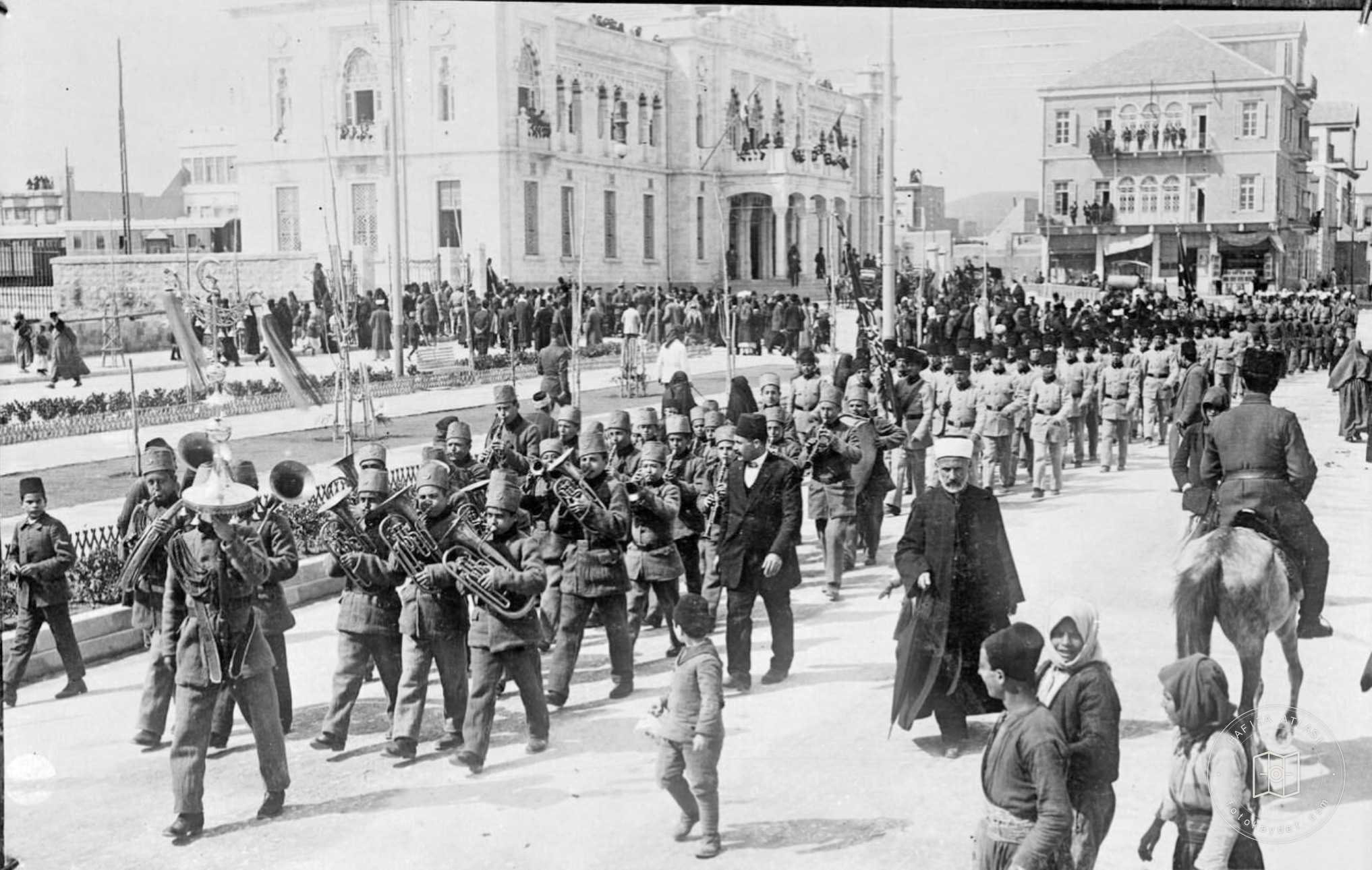 Pupils of Damascus Military Secondary School on parade, 1914–1918