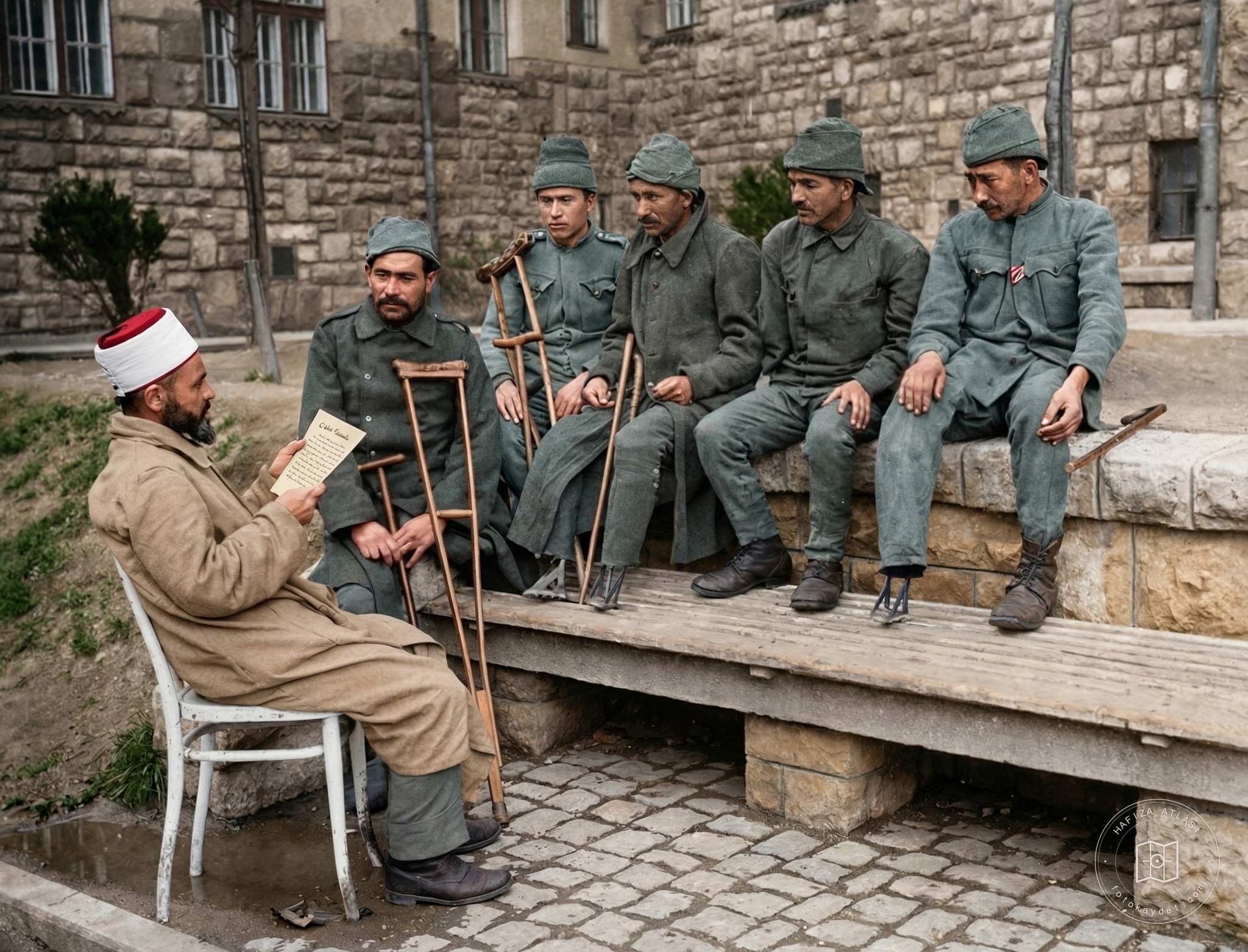 A hospital imam reading letters to wounded soldiers