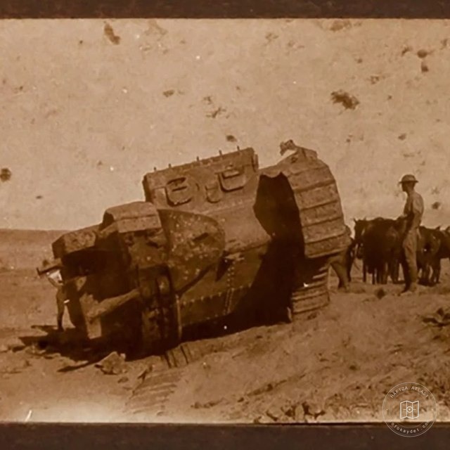 Damaged British tanks on the Gaza front