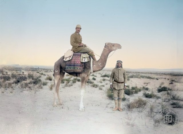 A Red Crescent worker on a camel in Palestine, 1915