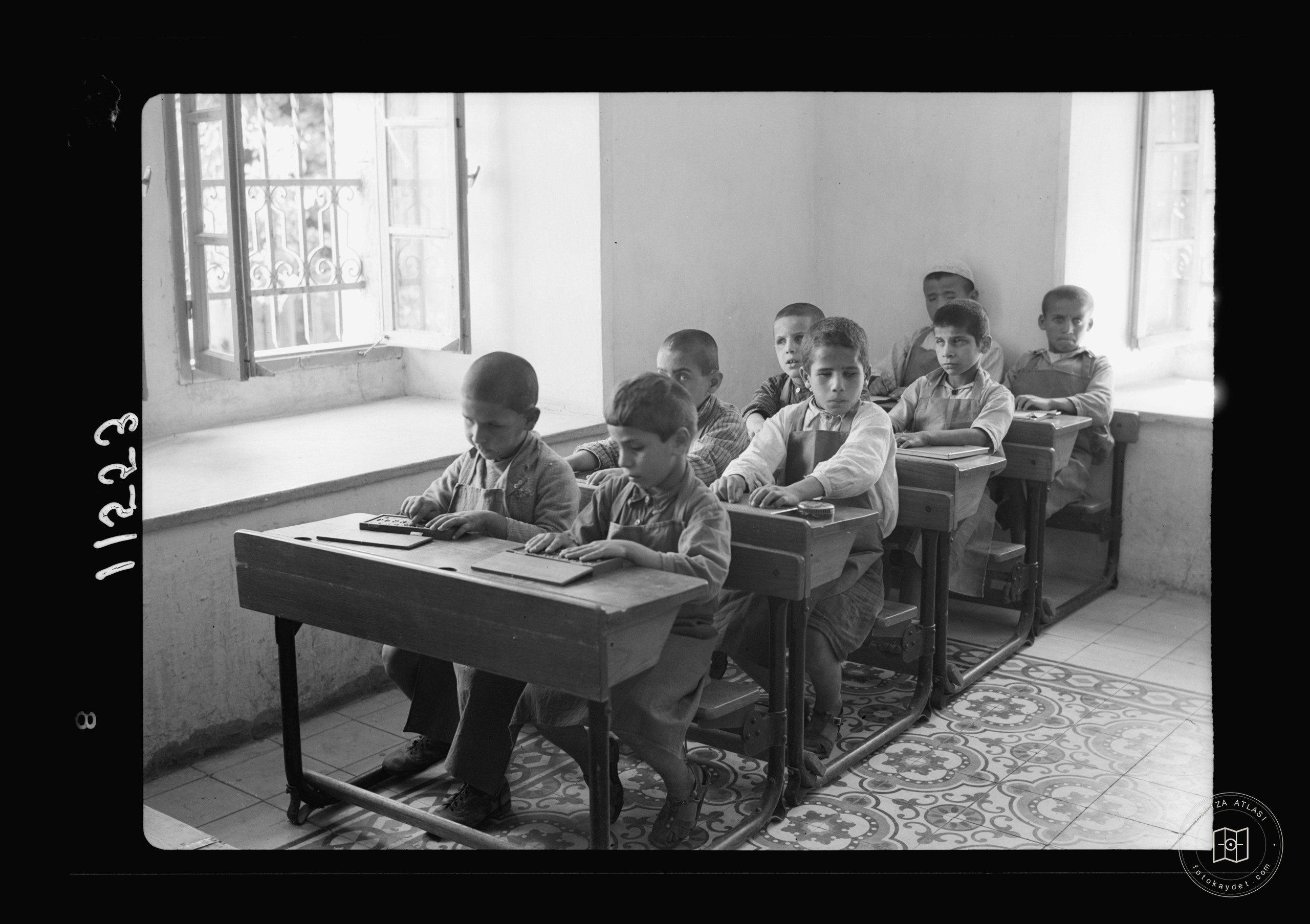 Blind school in Hebron. Class of younger boys