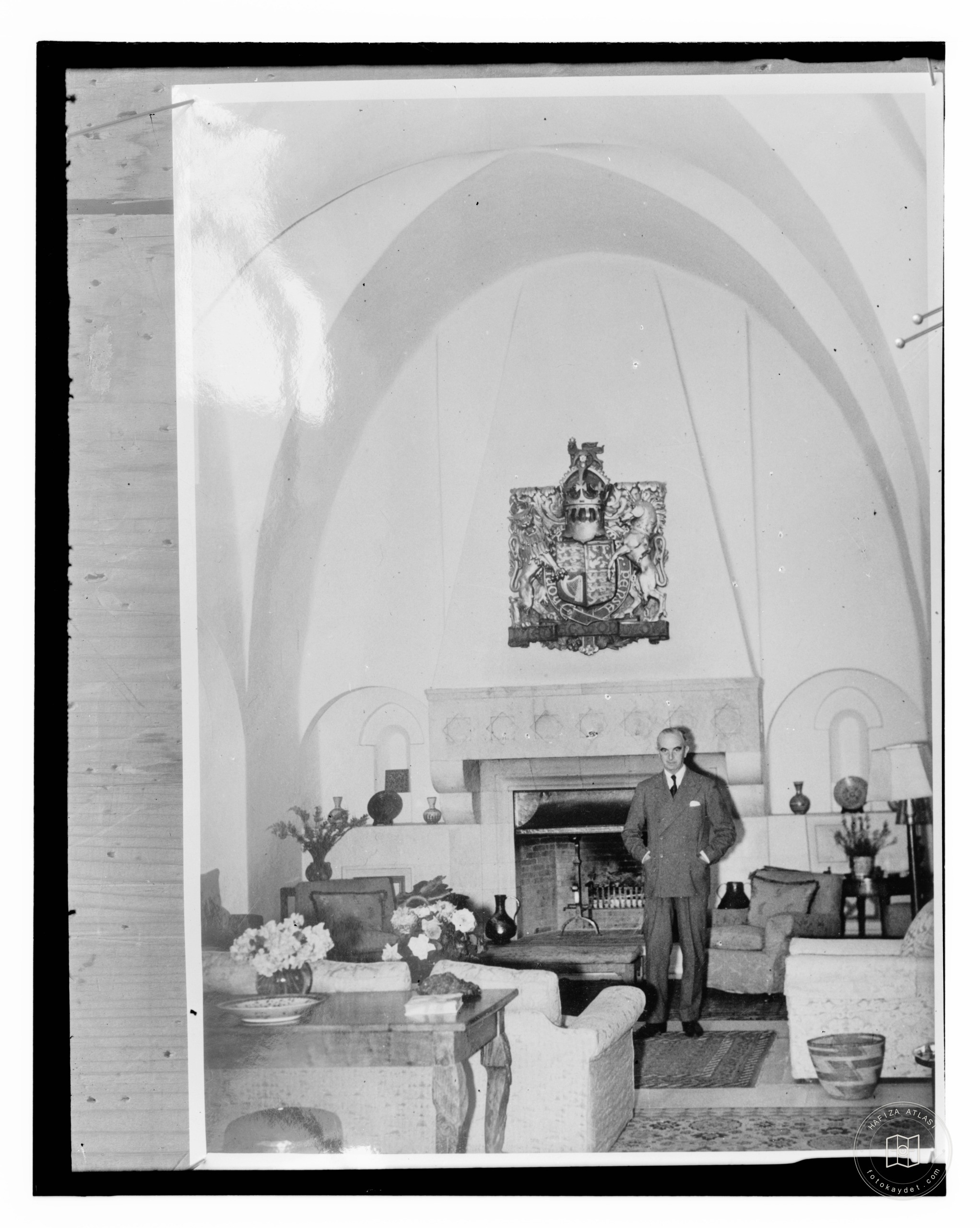 Man standing inside Government House, Jerusalem