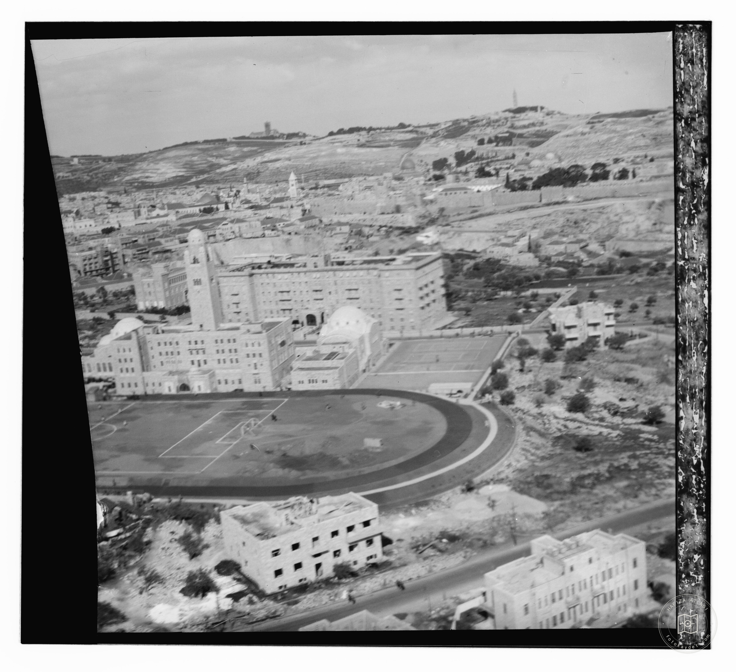 Jerusalem: aerial view of the YMCA and sports ground