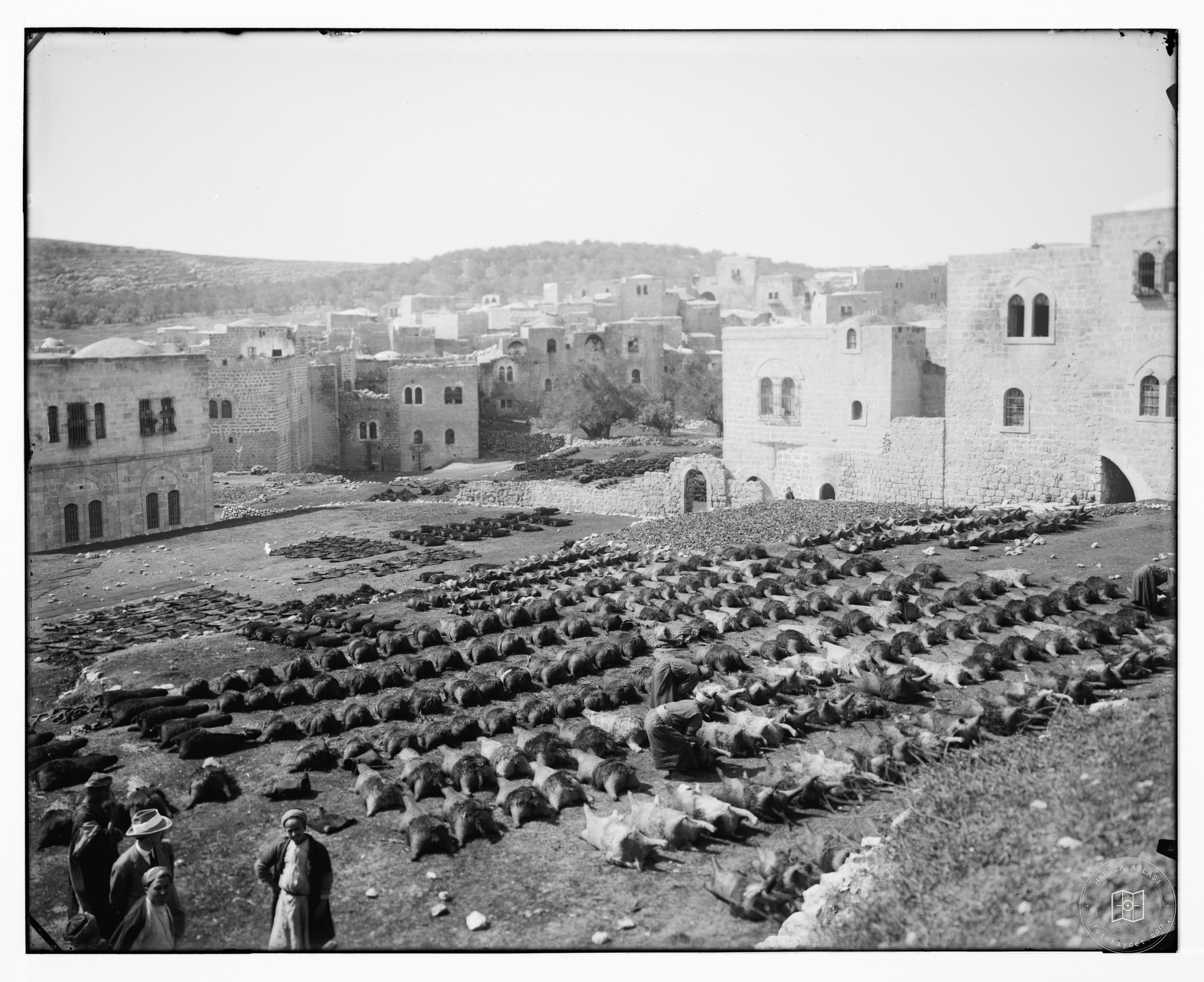 Hebron (El-Khalil). Tanning skins for water bottles