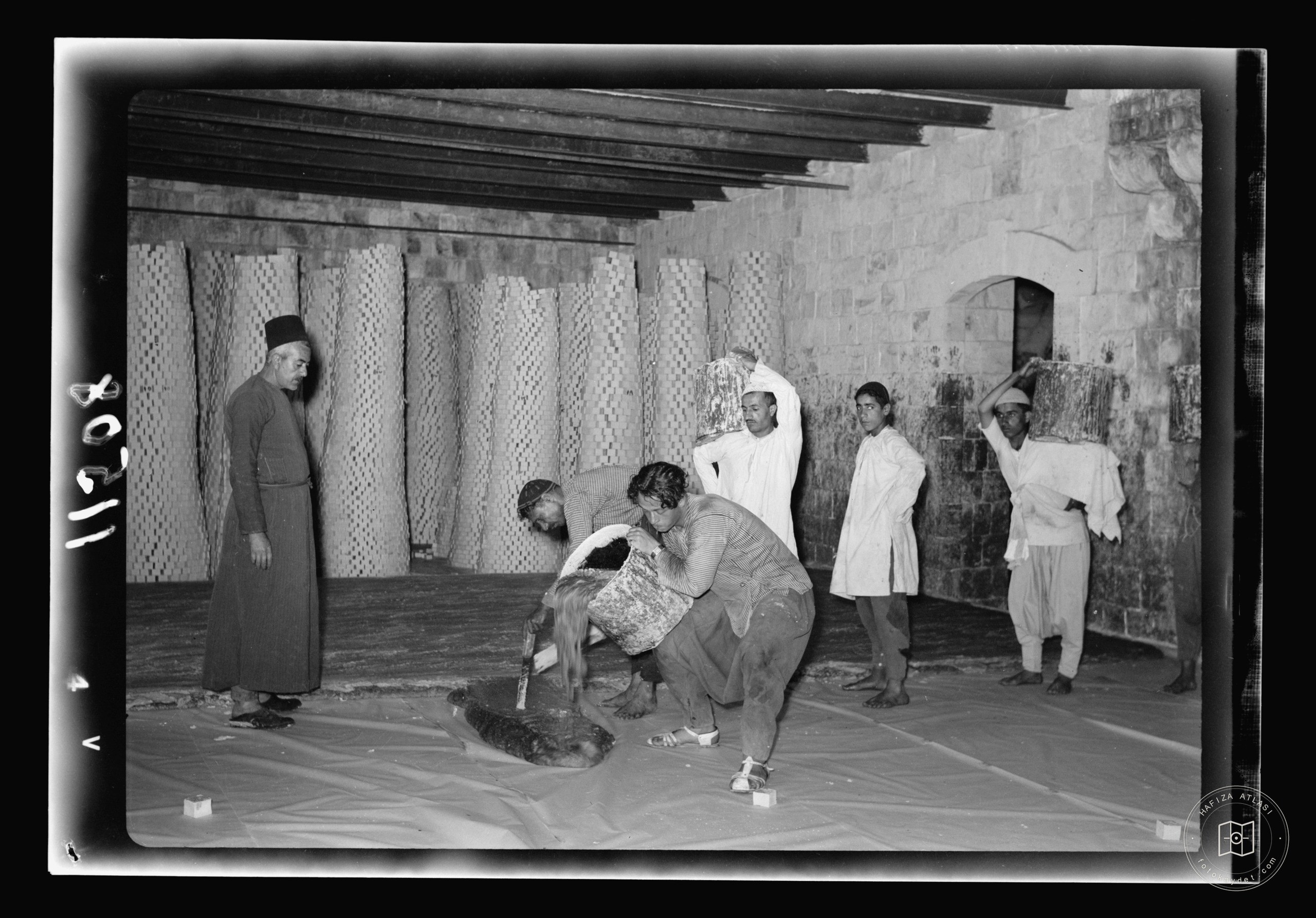The Soap Factory. The liquid soap poured out to harden, Nablus