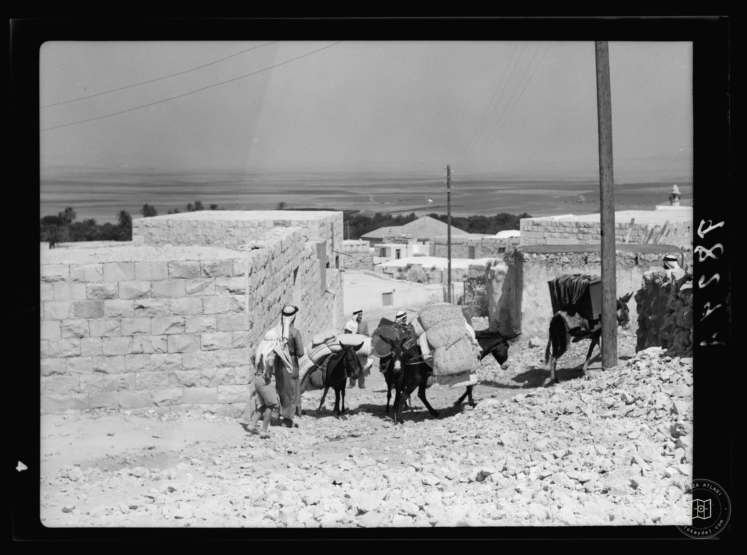 Jenin, Sept. 3, 1938. Inhabitants salvaging their house-hold effects, moving effects on donkeys