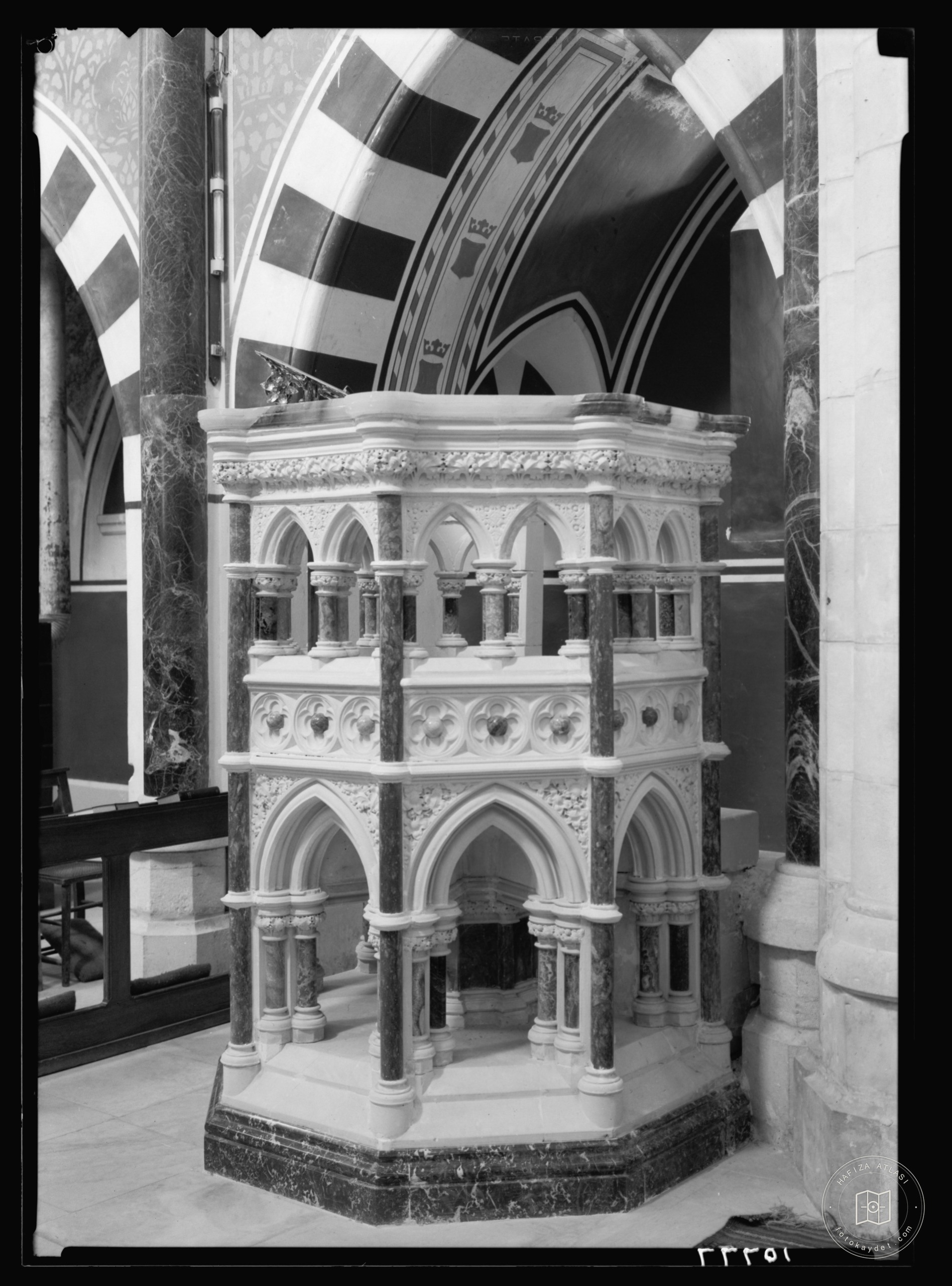 St. George's Cathedral, Jerusalem. The decorative stone pulpit